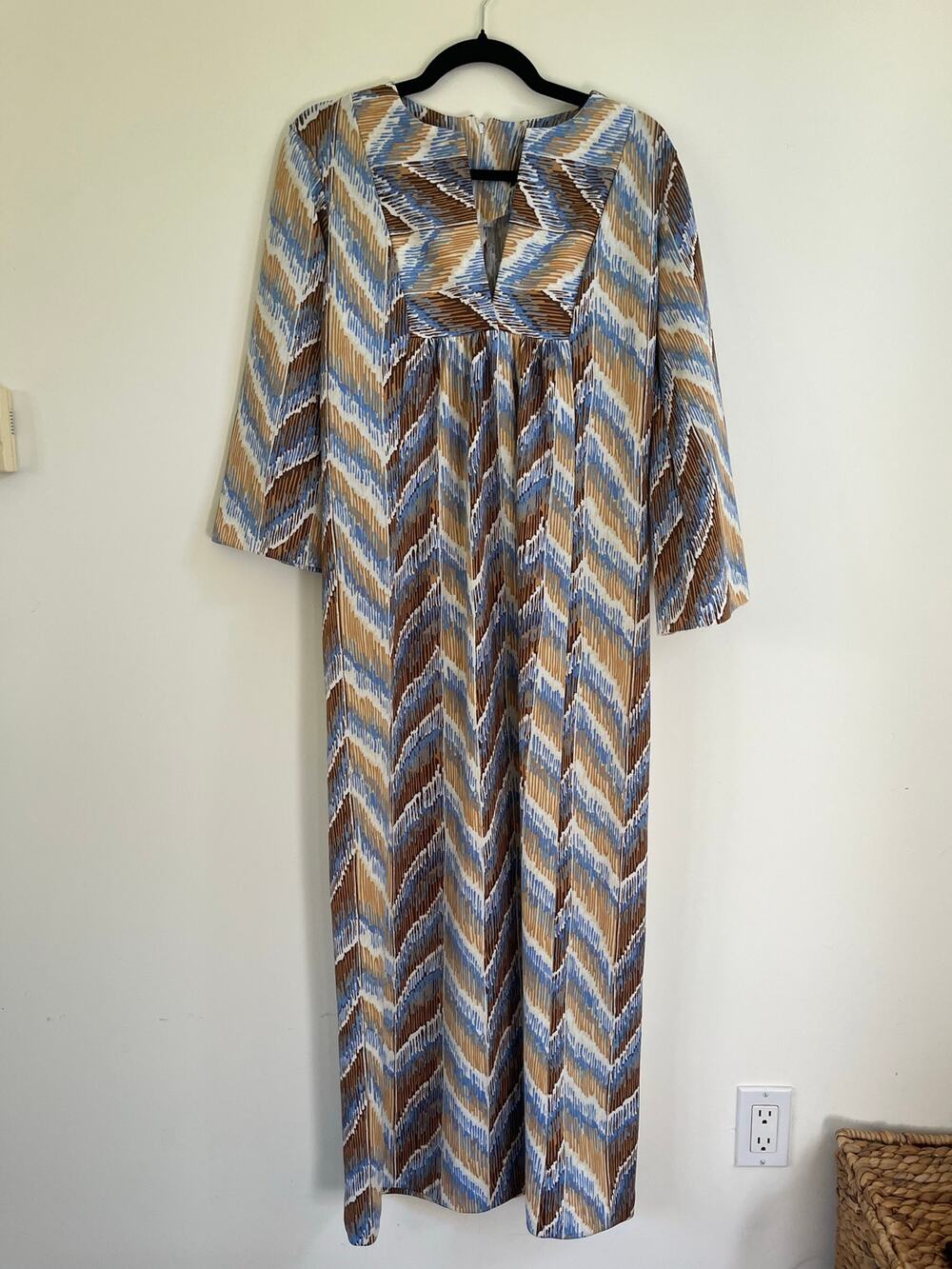 Vintage Women’s Striped Mumu Maxi Dress, Bell Sleeves, M